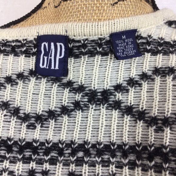 GAP 100% Wool Made in Korea Black White Button Down Cardigan - Picture 8 of 13